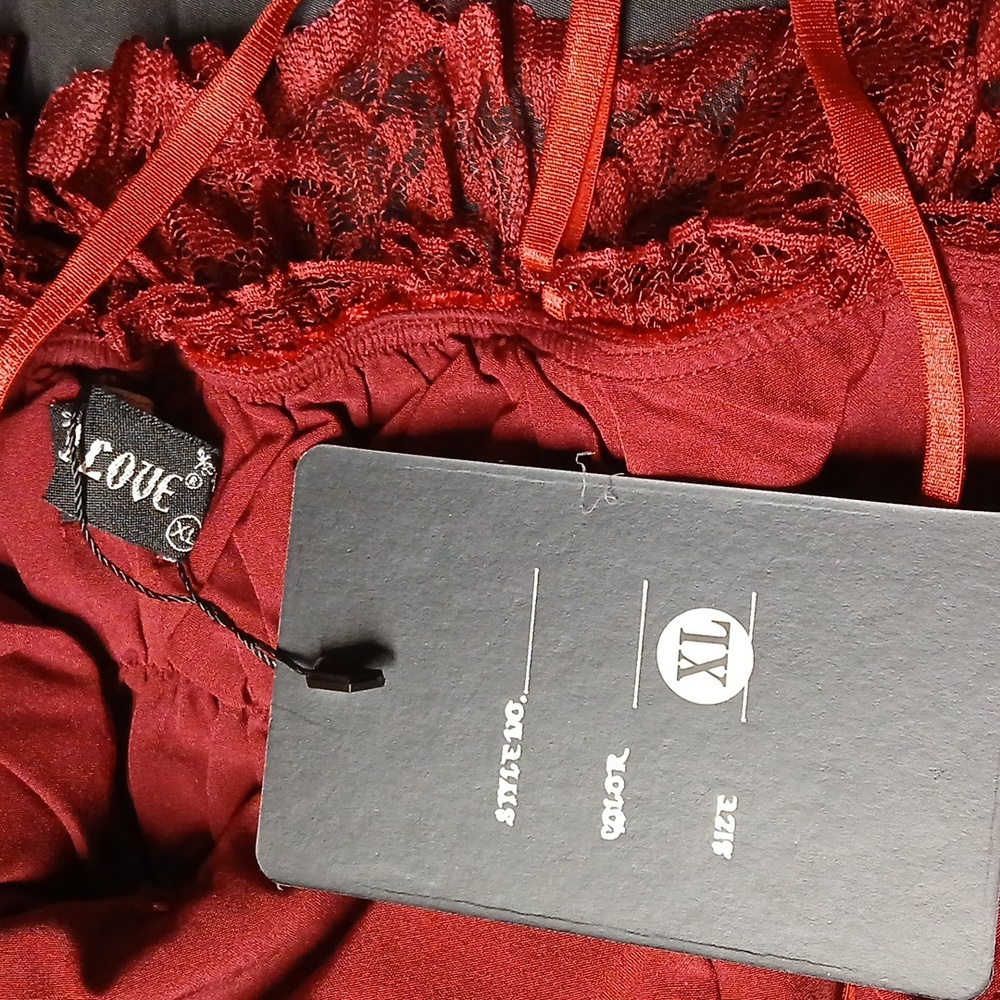 Dark In Love Blood Rose Red Velvet & Lace Gothic Maxi Dress w/ Chain Accent XL - Picture 10 of 16